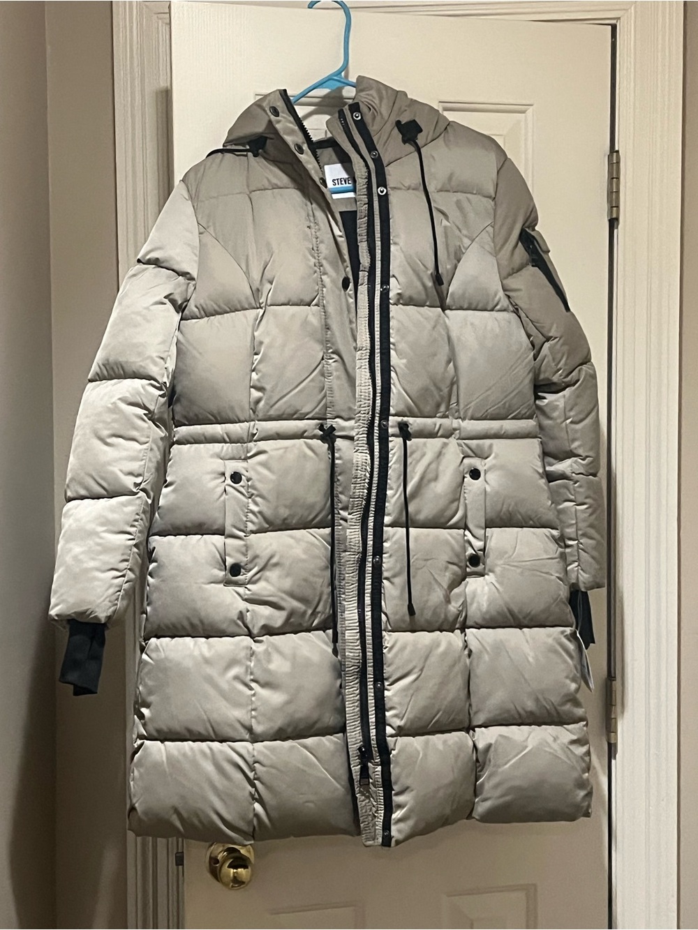 Steve Madden Light Taupe Quilted Hooded Puffer Coat